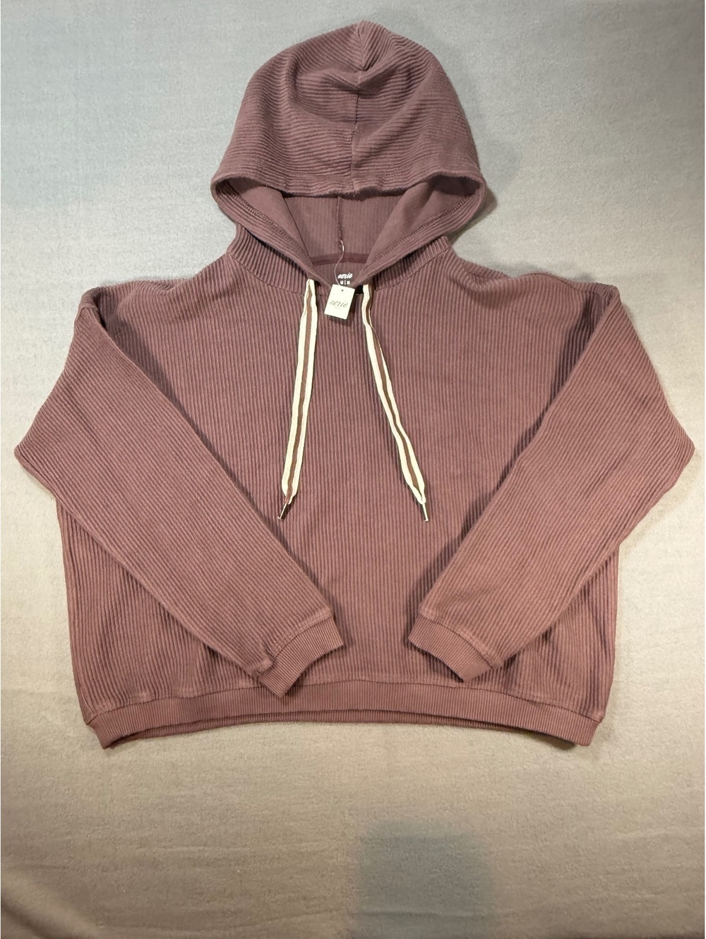 aerie Ribbed Hoodie Sweatshirt in Brown - Medium